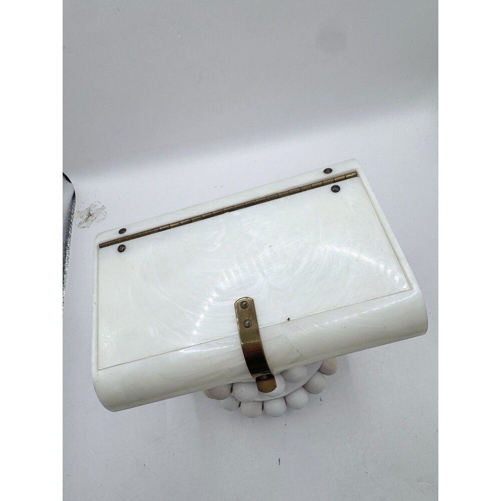 Vintage White LUCITE Box Purse Clutch Handbag Art Deco Retro MCM Wilardy style